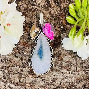 Solar Agate Biwa Pearl 925 Sterling Silver Pendant